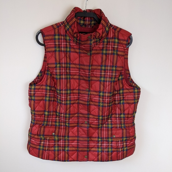 Talbots Red Tartan Plaid Down Puffer Vest - Picture 2 of 8